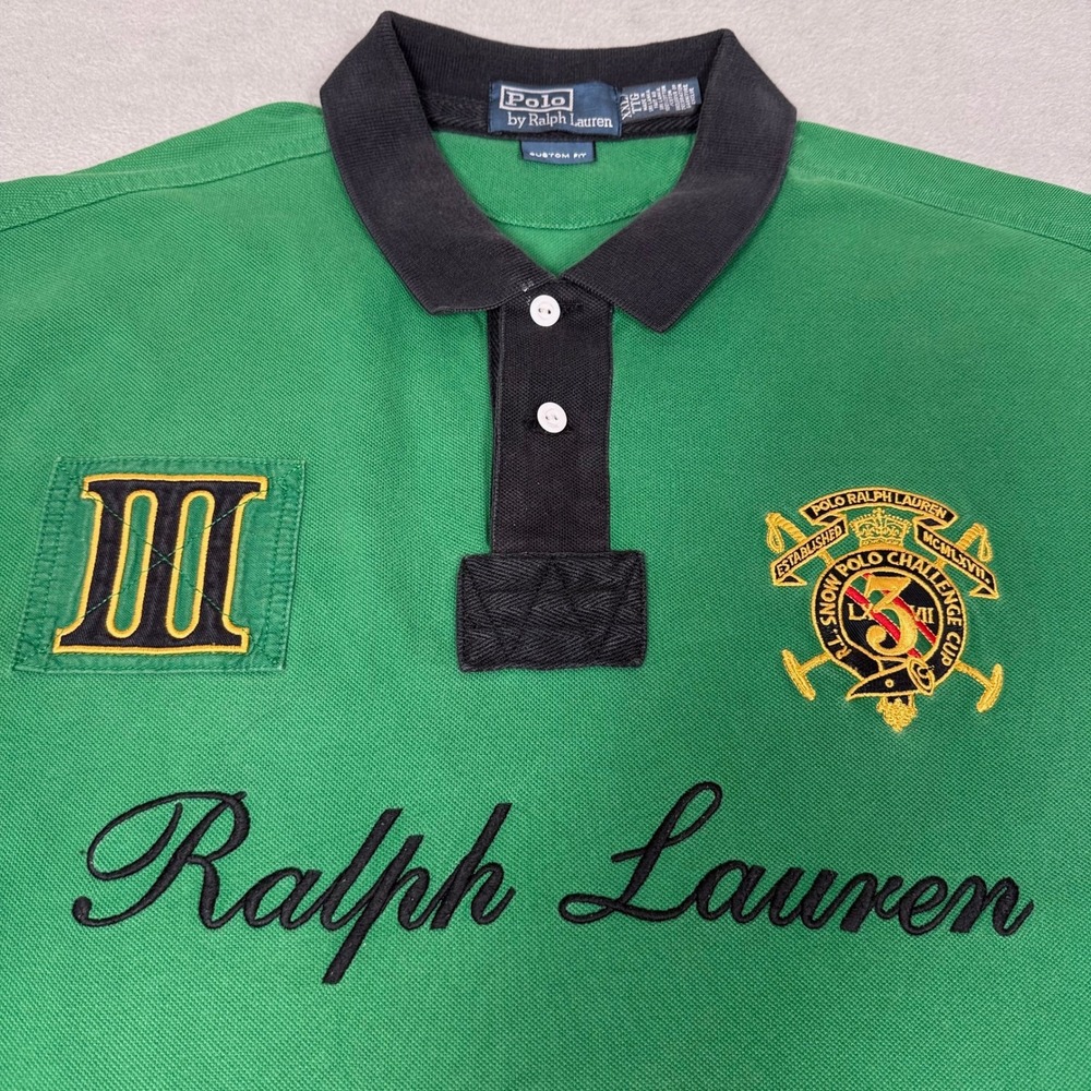 Polo Ralph Lauren Snow Polo Challenge Cup Custom Fit Polo Shirt Green Mens XXL - Picture 2 of 6